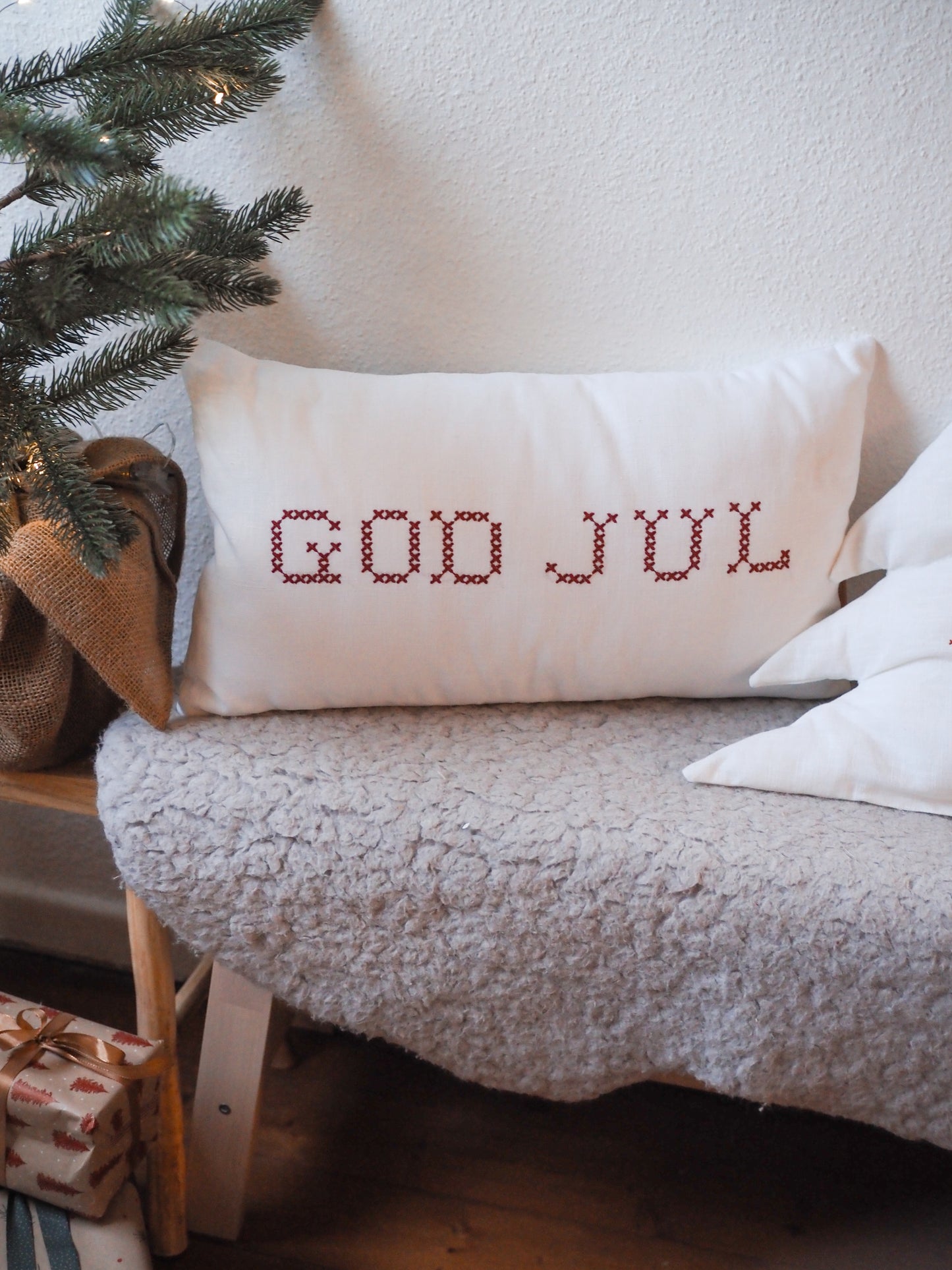 Leinen Kissenbezug God Jul Kreuzstich