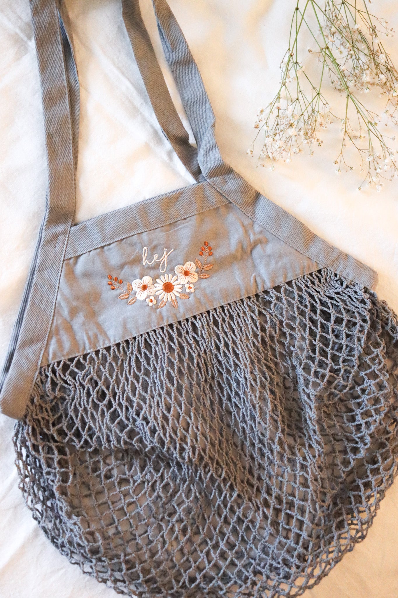 Netztasche Midsommar hej (grau)