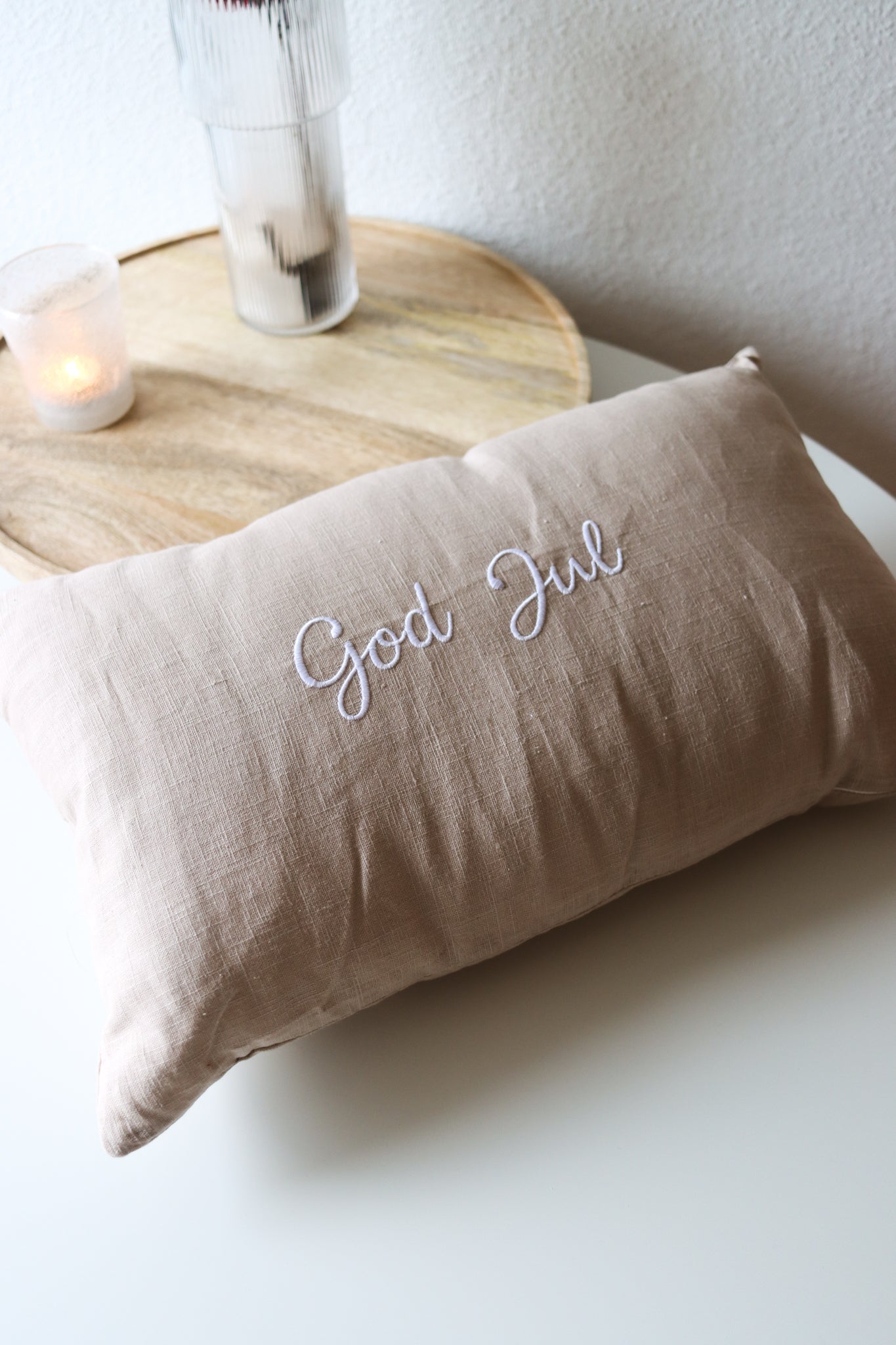 Leinen Kissen God Jul beige