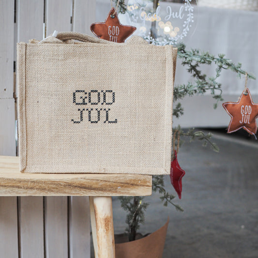 kleine Geschenktasche aus Jute - God Jul