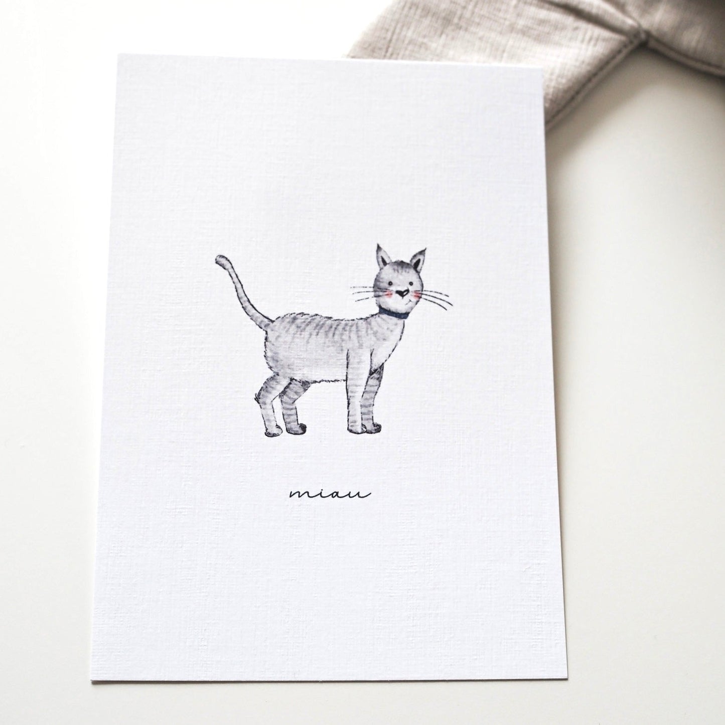 Leinen Postkarte - Miau